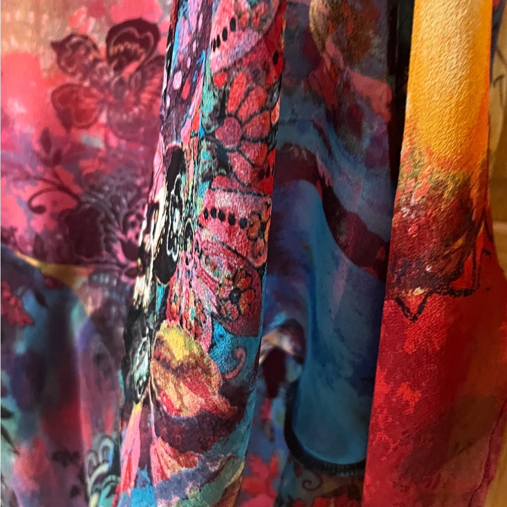 Chico's Asymmetrical Floral Skirt - Red and Blue vintage, silk, size 1, ethereal - Picture 5 of 11